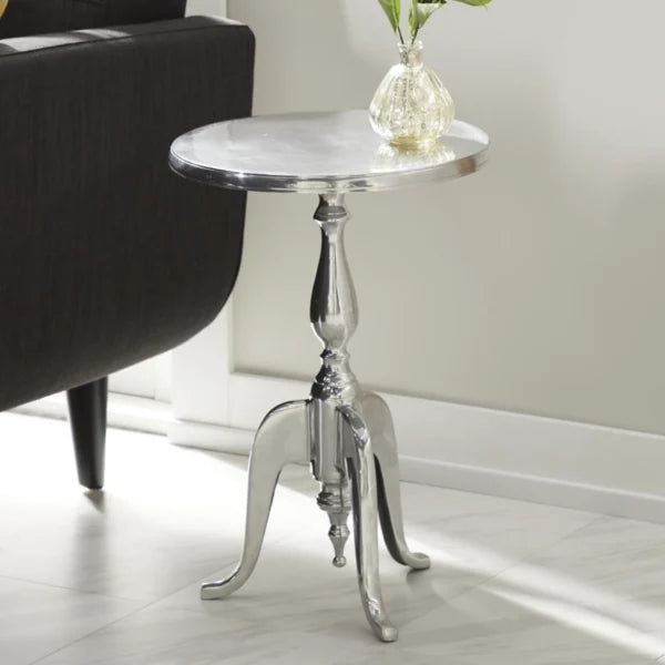 Metal Small Turned Accent Table with Scroll Legs