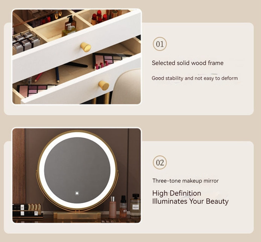 Modern Solid Wood Makeup Vanity Table Set with Smart Mirror and LED Lighting-GCC Home Center