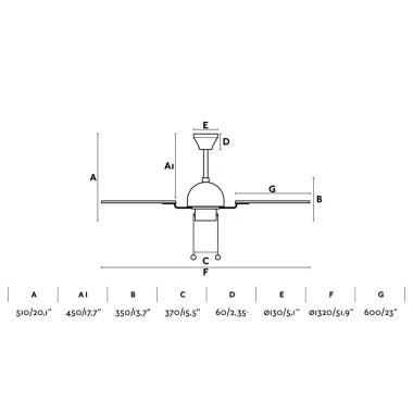 Ceiling Fan Ø132cm With Pull Chain, 4 Blades, 50Hz