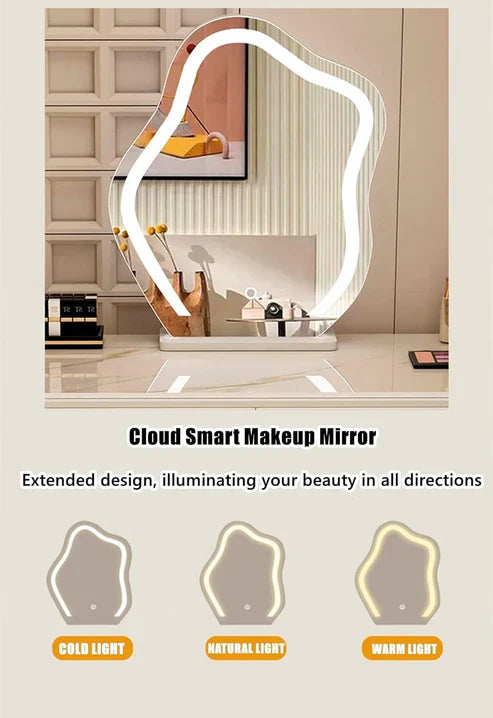 Smart Vanity Table with LED Mirror, Bluetooth Speaker, Wireless Charging - White, Solid Wood-GCC Home Center