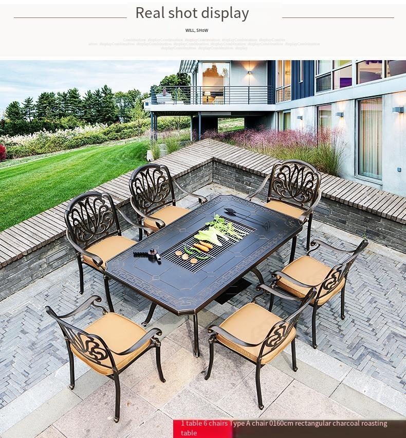 Outdoor Cast Aluminum Multi-functional Barbecue Table & Chair Five-Piece Set