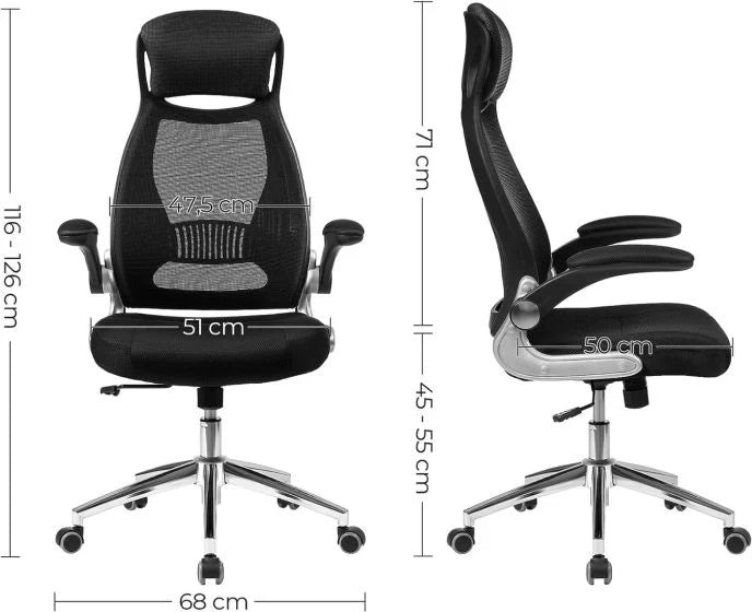 High Back Office Mesh Chair Swivel Adjustable Chair Mesh Backrest with Headrest and Flip Up Armrests Chair Black for Home, Office, Study Room-GCC Home Center