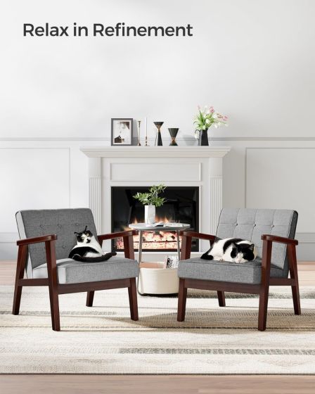 Modern Lounge Wooden Sofa Chair with Solid Wood Armrests and Legs Single Seat Cushioned Sofa Grey for Home, Living Room-GCC Home Center