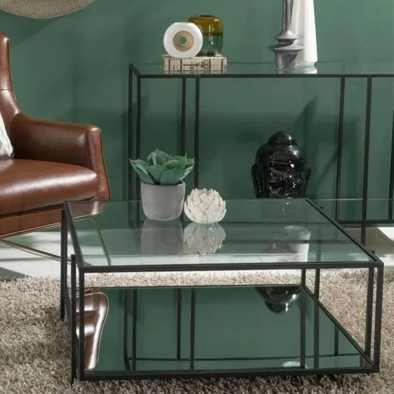 Elegant Glass and Metal Square Coffee Table