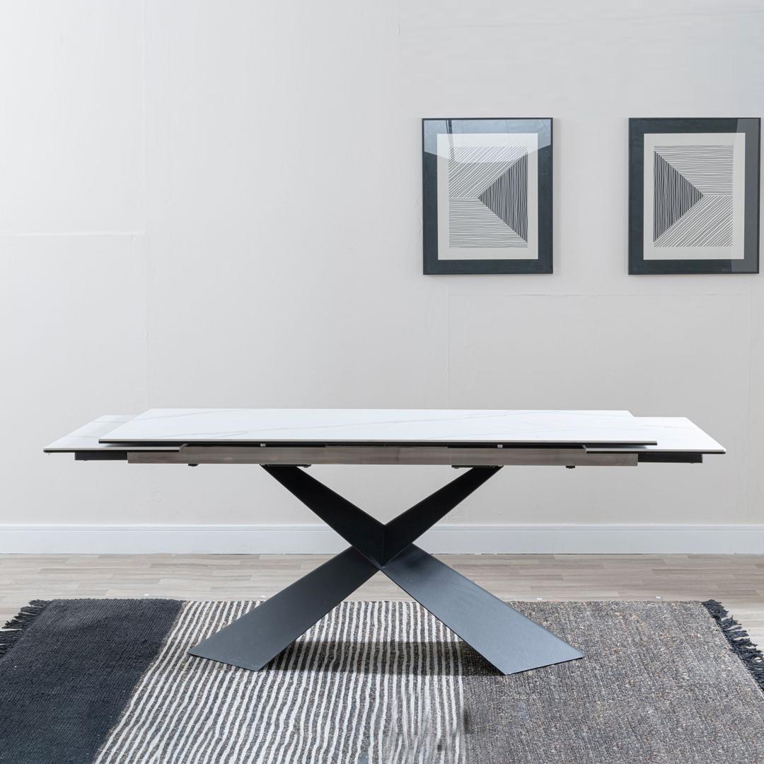 Hayden White Ceramic 4-8 Seater Extending Dining Table with Black Cross Base-GCC Home Center