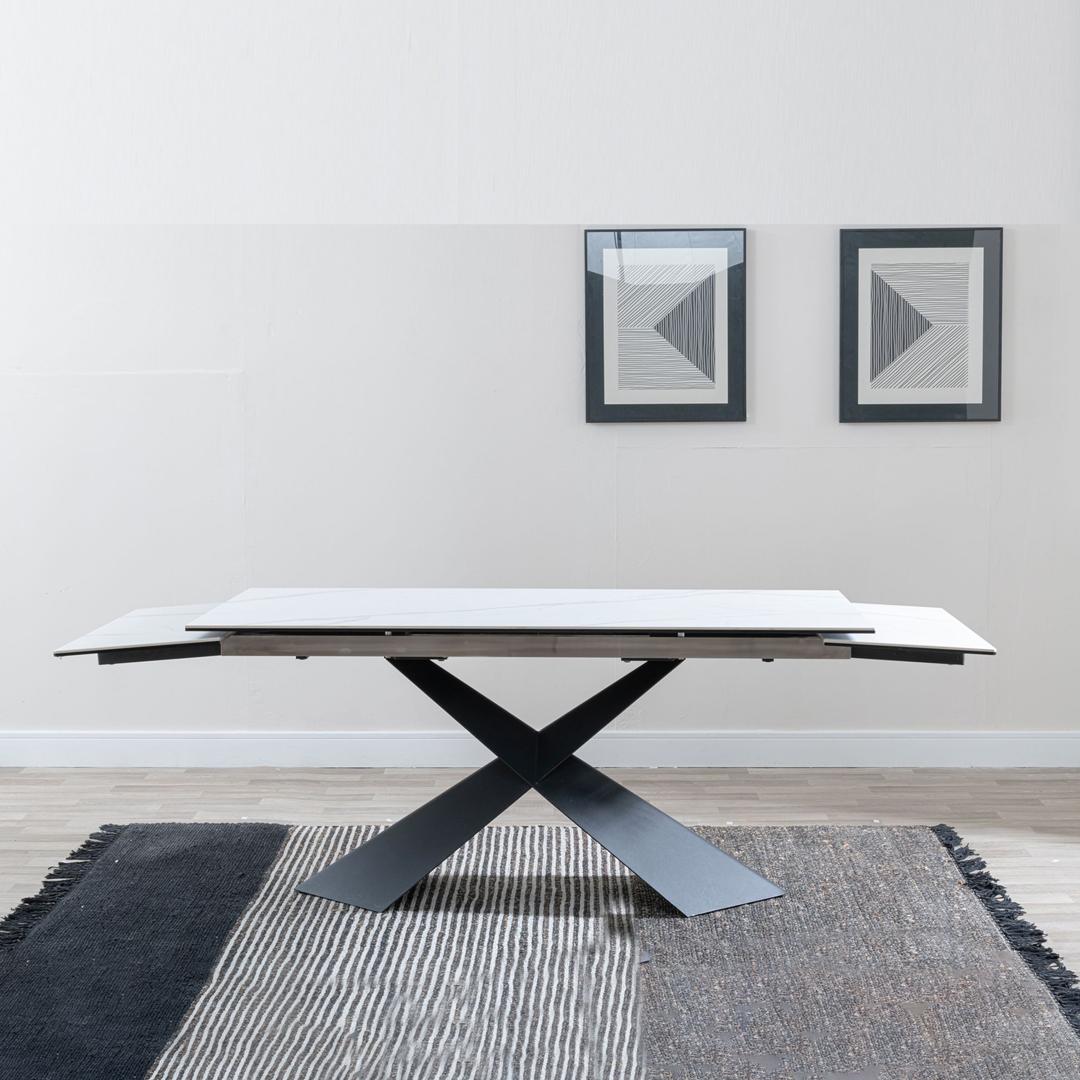 Hayden White Ceramic 4-8 Seater Extending Dining Table with Black Cross Base-GCC Home Center