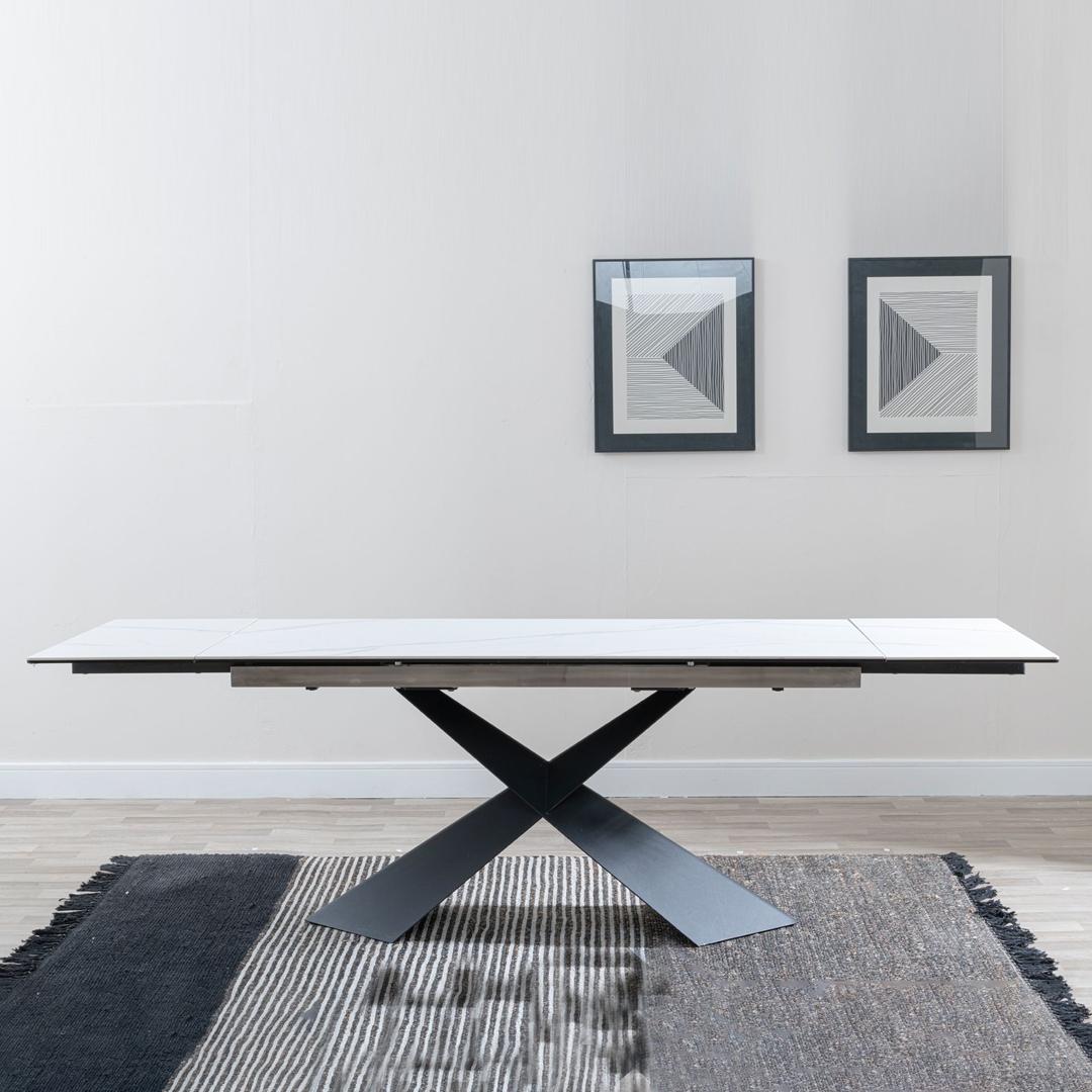 Hayden White Ceramic 4-8 Seater Extending Dining Table with Black Cross Base-GCC Home Center