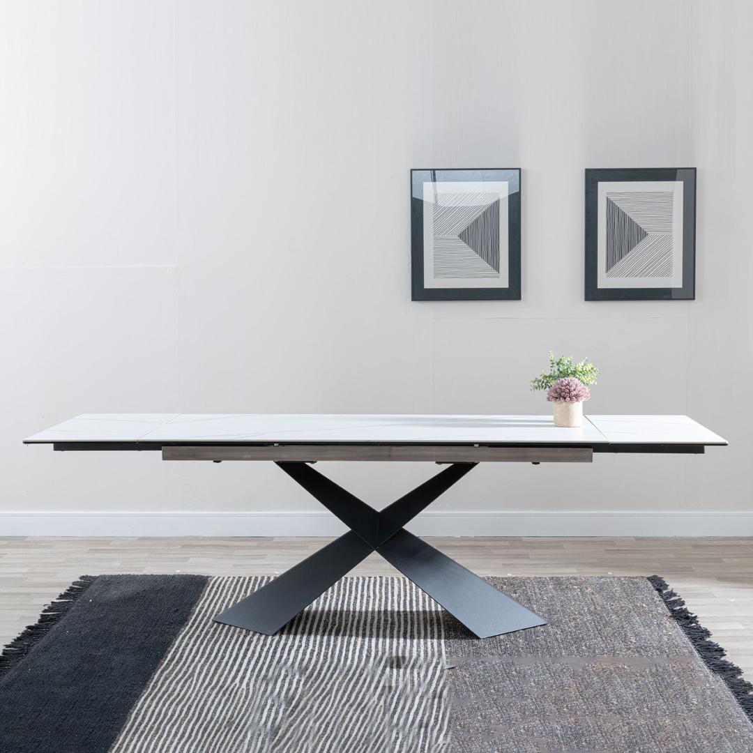 Hayden White Ceramic 4-8 Seater Extending Dining Table with Black Cross Base-GCC Home Center