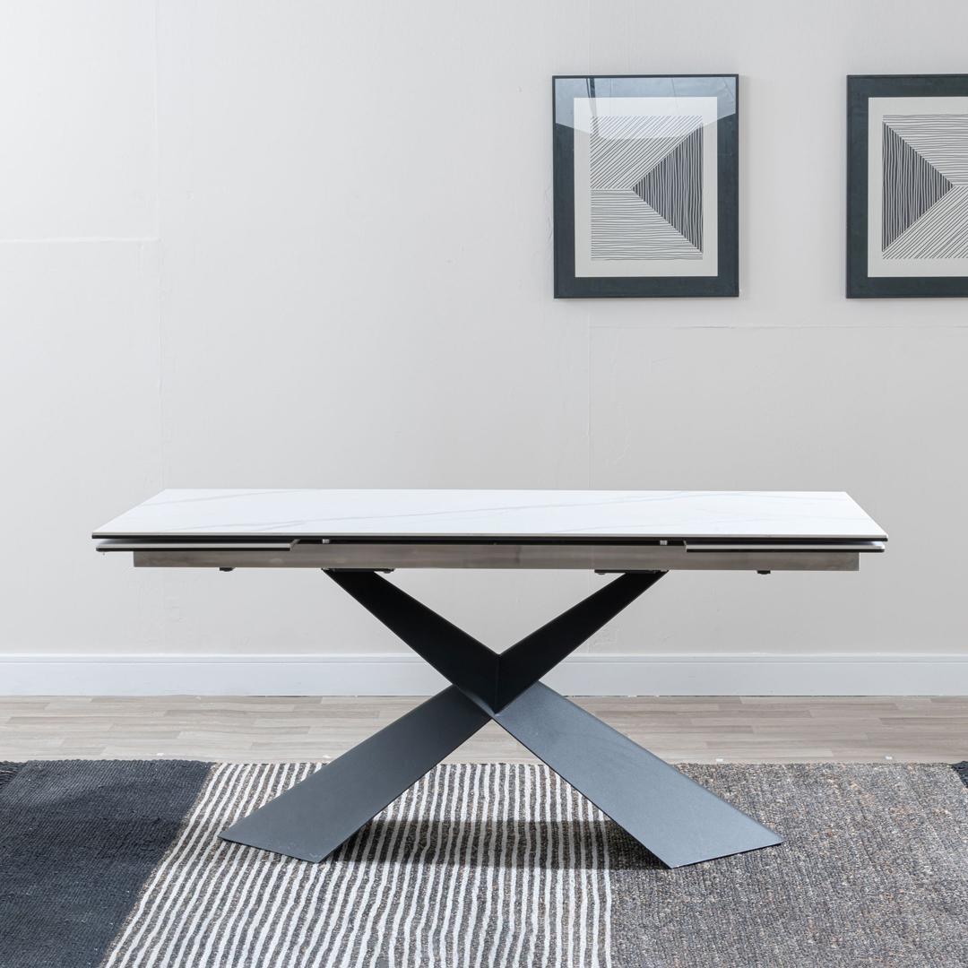 Hayden White Ceramic 4-8 Seater Extending Dining Table with Black Cross Base-GCC Home Center