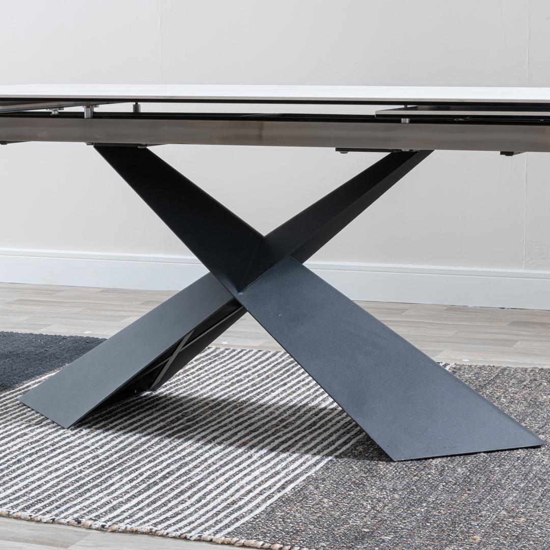 Hayden White Ceramic 4-8 Seater Extending Dining Table with Black Cross Base-GCC Home Center