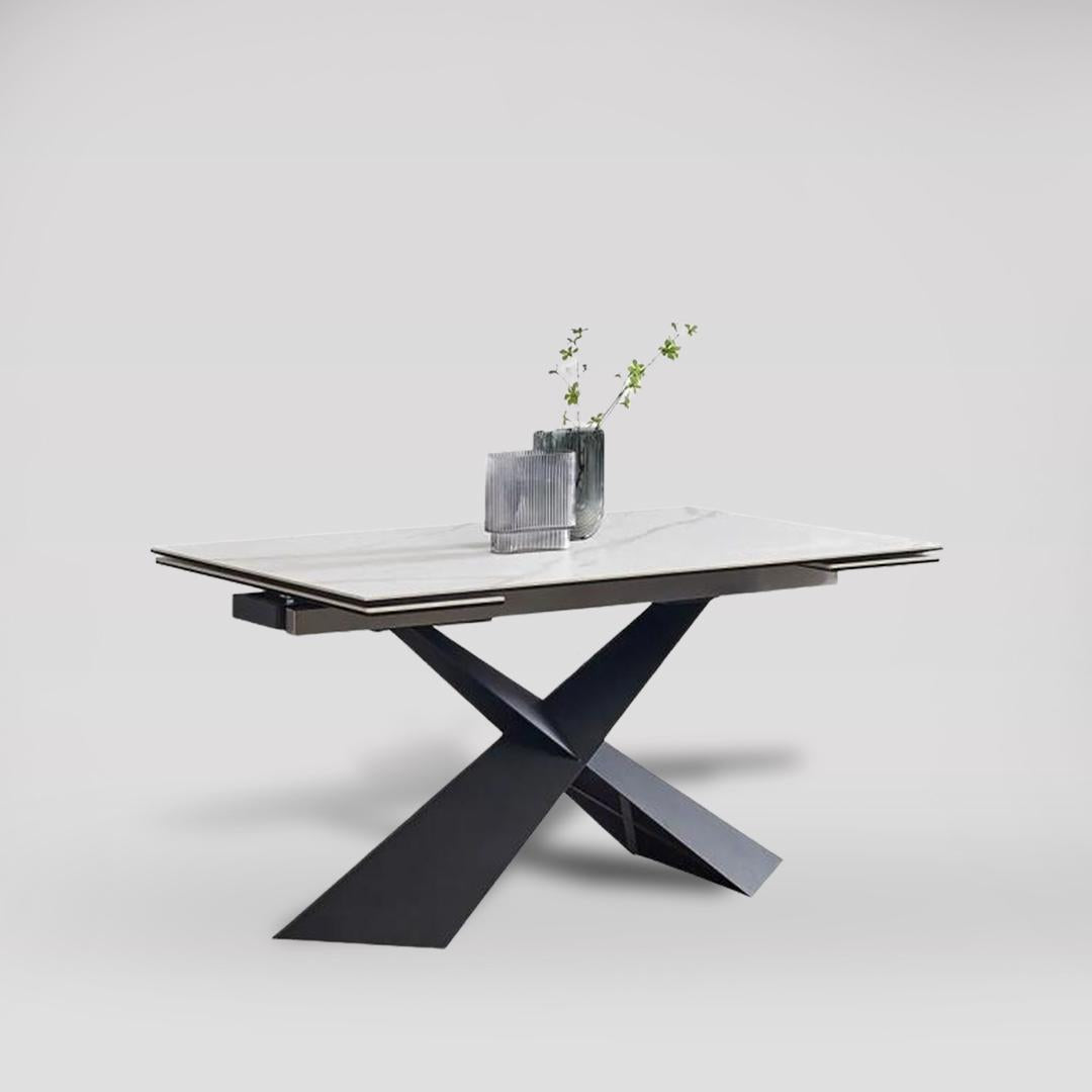 Hayden White Ceramic 4-8 Seater Extending Dining Table with Black Cross Base-GCC Home Center