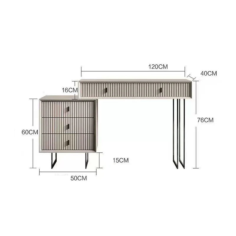 Modern White Vanity Desk with LED Wavy Mirror, 5 Drawers & Storage Cabinet | Makeup Dressing Table with Lights, Study Desk & Console Table