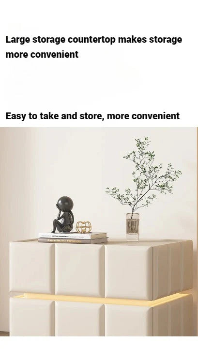 Bedside Table, Two Drawers Nightstand with Smart LED Light-GCC Home Center