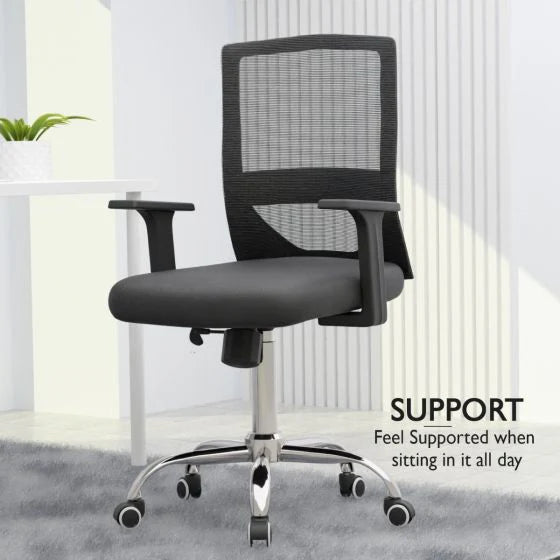 Medium Back Mesh Office chair with Lumbar Support Black-GCC Home Center