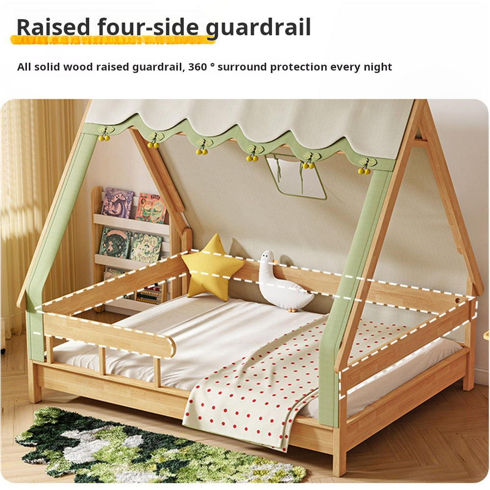 COOLBABY ZLJ1119 Nordic solid wood children's bed tent bed with guardrail-GCC Home Center
