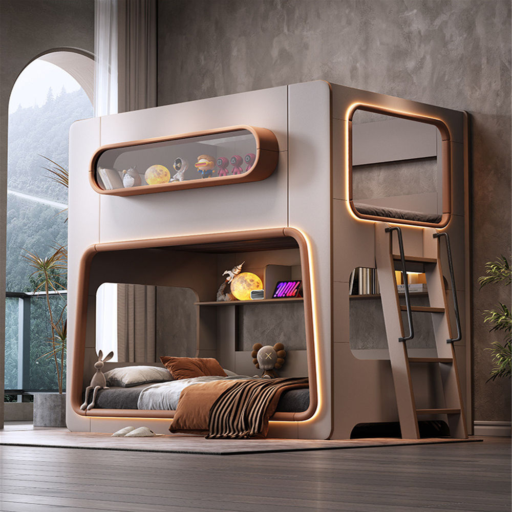 COOLBABY ZLJ1121 Space Capsule Bunk Bed with High Guardrails(LED light strips need to be matched by yourself