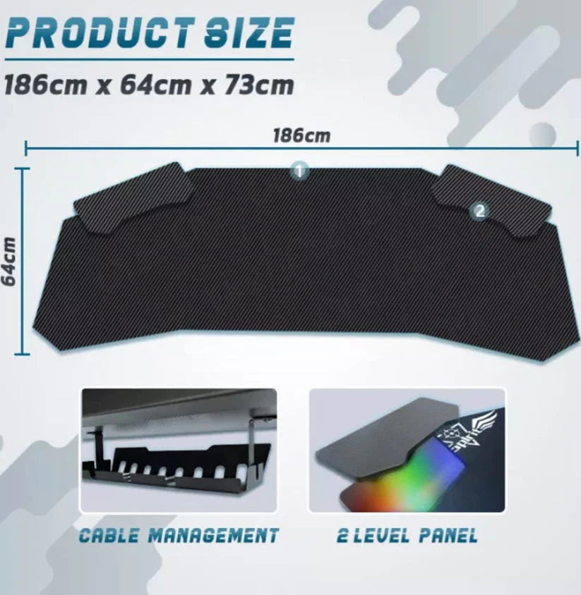 Gaming Desk Table With light, Computer Desk, Cup Holder and Headphone Hook Gamer Workstation Game Table-GCC Home Center