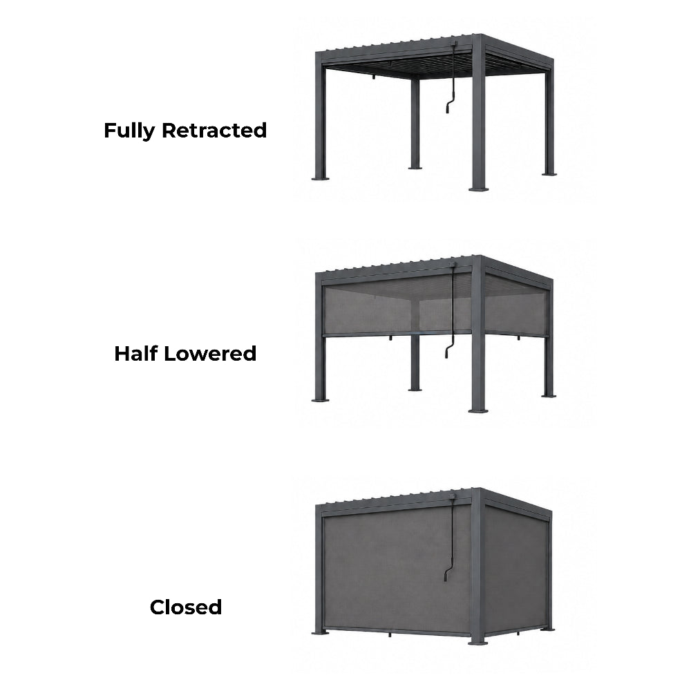 3x4M Manual Textilene Pergola with 4 Roller Blinds | Aluminum Outdoor Patio, Garden & Terrace Sun Shade