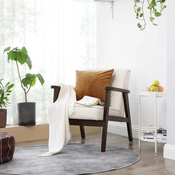 Beige Stylish Lounge Wooden Sofa Chair for Home, Living Room, Dining Room, Lounge, Restaurant (51x56x75cm)-GCC Home Center