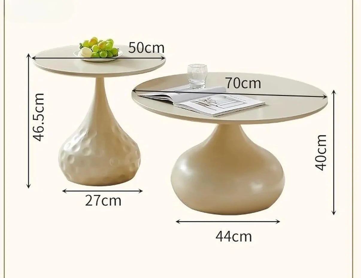 Modern Round Nesting Coffee Table Set of 2 – Cream Ceramic Top & Metal Base | Space-Saving Luxury Coffee Tables for Living Room