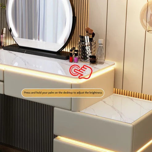 Elegant Modern Luminous Makeup Vanity Desk with LED Mirror and Stool-GCC Home Center
