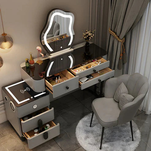 Smart Dressing Table Vanity Makeup Desk Set with Tri-Color LED Mirror-GCC Home Center