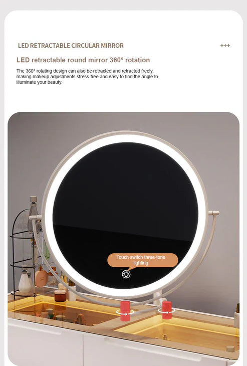 Modern Dressing Table with LED Mirror & Chair | Sleek Vanity Set for Makeup & Grooming-GCC Home Center