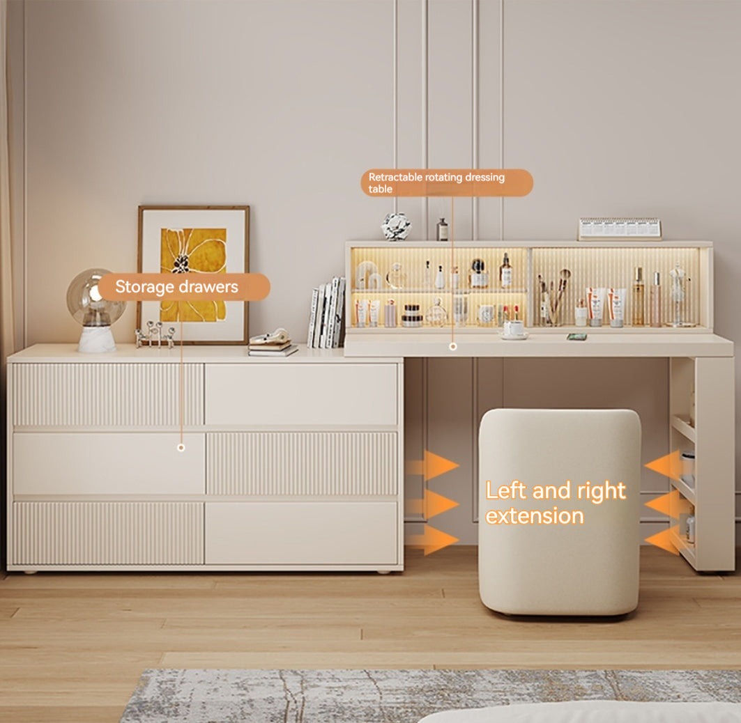 COOLBAY Lacquered solid wood dressing table bedroom modern simple makeup table bucket cabinet one light luxury senior sense makeup table-GCC Home Center