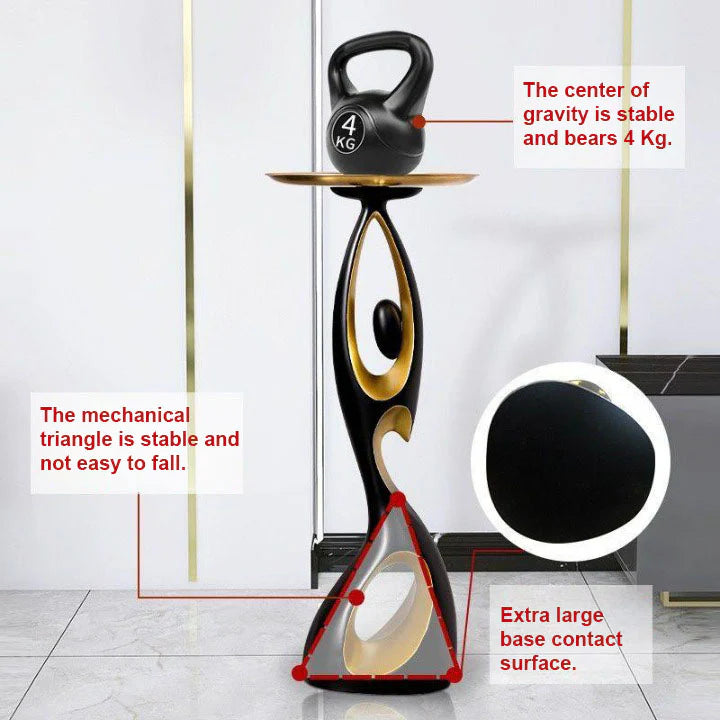 Luxury Figurine Art Ornament Floor Standing Side Table with Tray – Modern Metal Decorative Sculpture for Living Room, Bedroom & Entrance