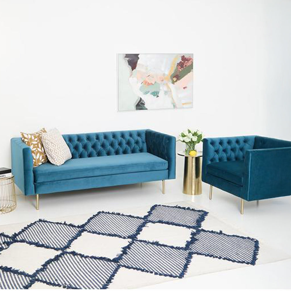 Elegant Chester Sofa 3 Seater With Metal Legs - Turquoise-GCC Home Center