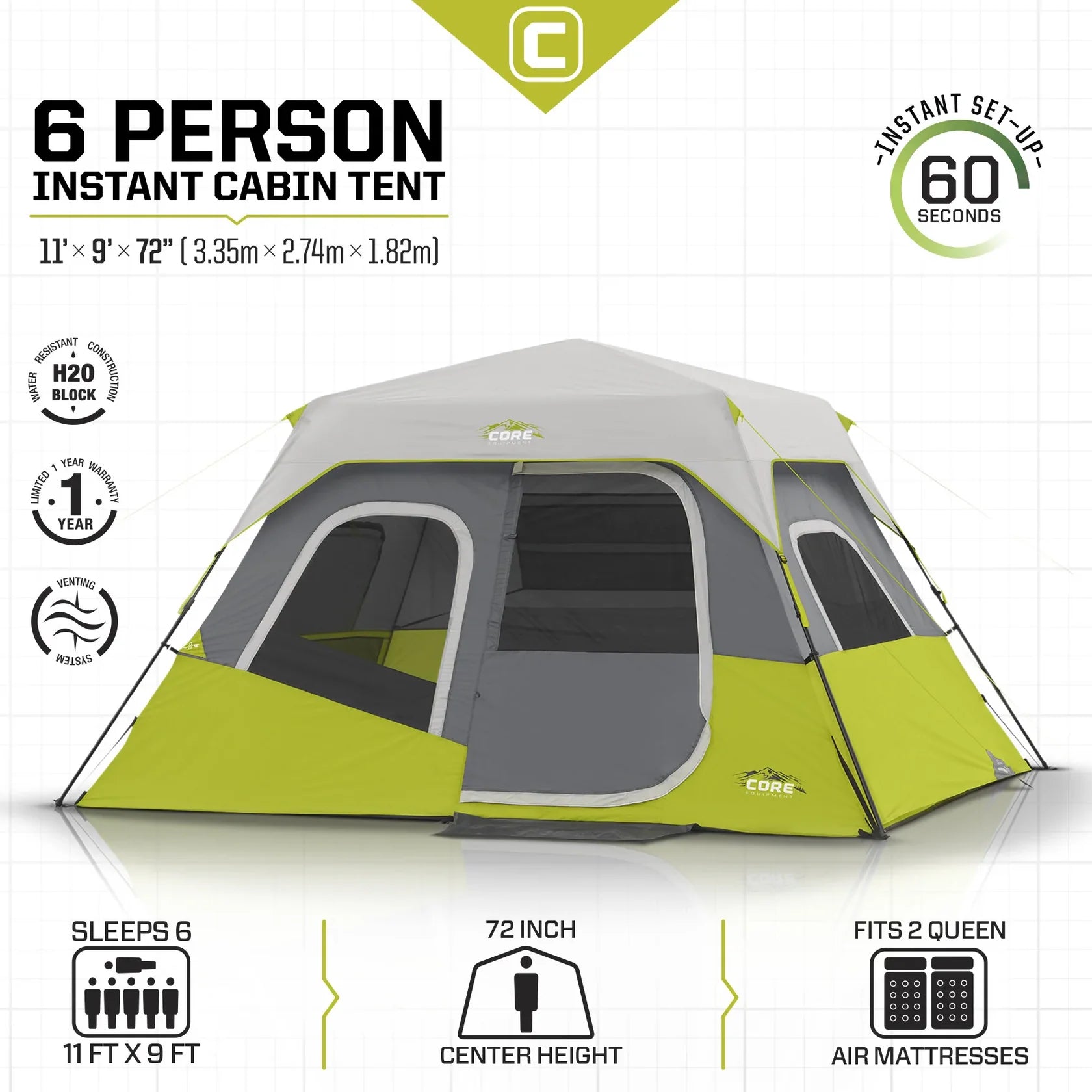 6-Person Instant Cabin Tent – 11' x 9'