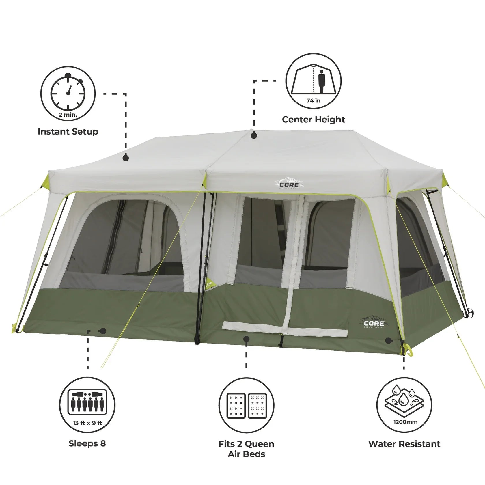 Core 8 Person Instant Cabin Performance Tent – 13' x 9'