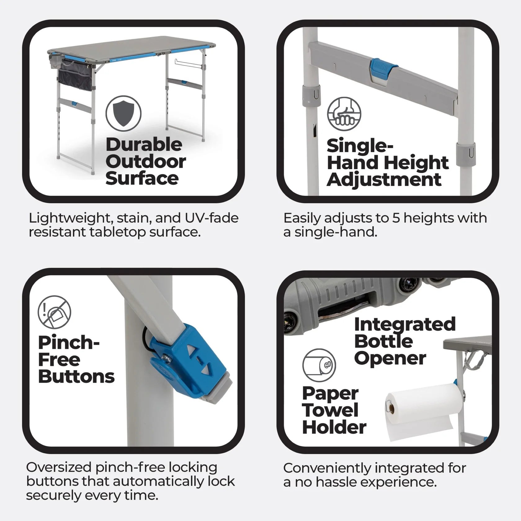 Core 4 Foot Outdoor Table with Flex Rail – Portable, Outdoor Prep Table, Camping Table