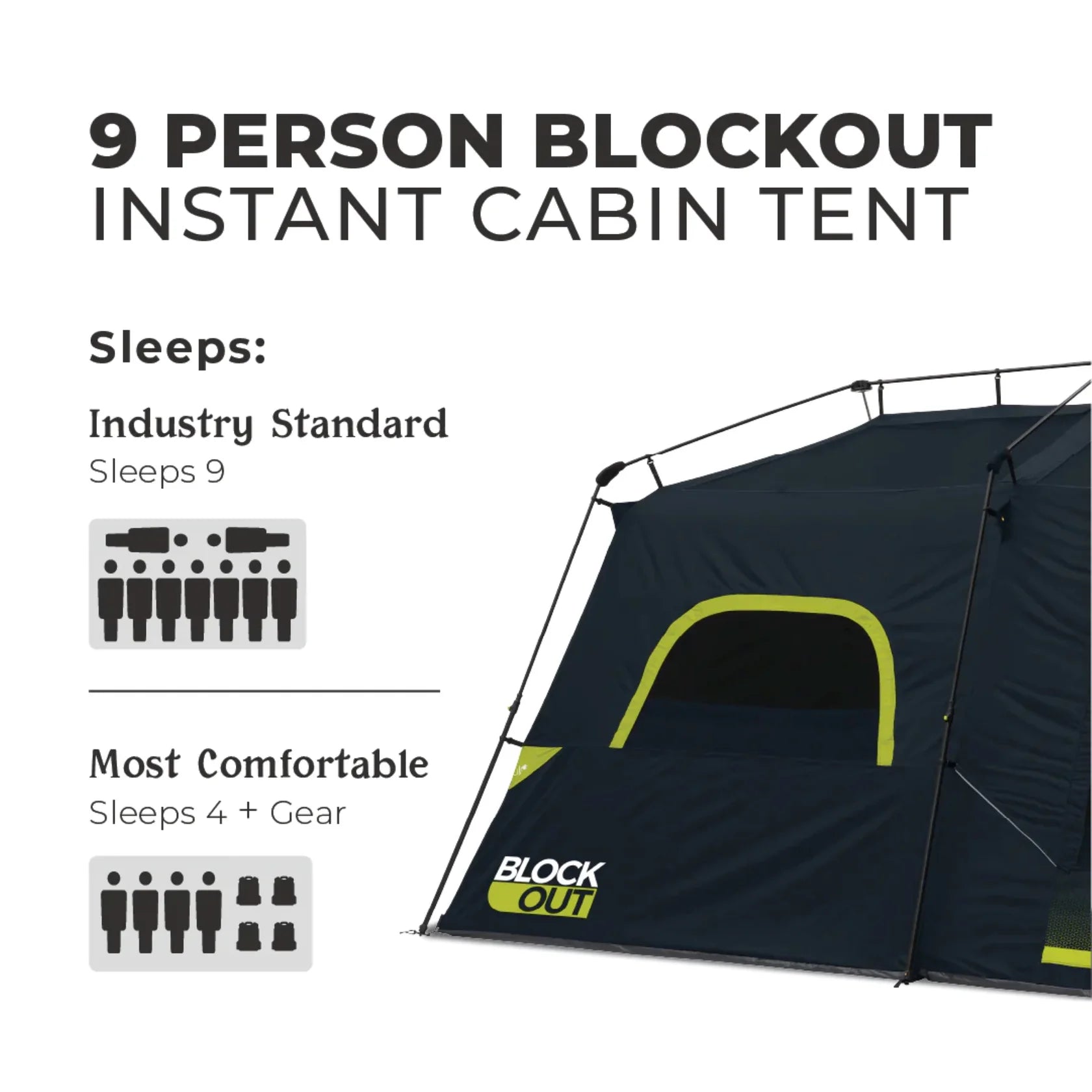 Core 9 Person Instant Cabin Blackout Tent – 14' x 9'