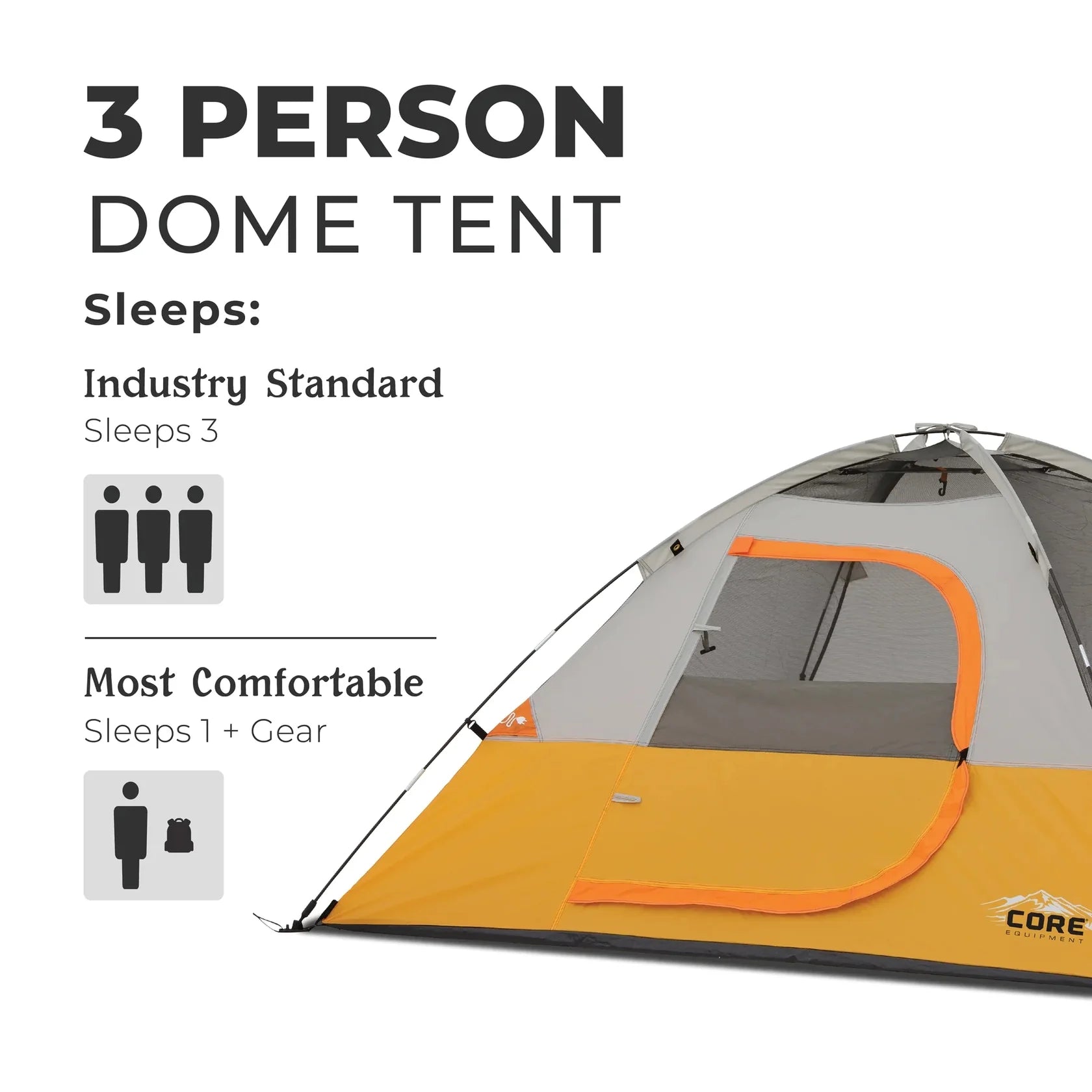 Core 3 Person Dome Backpacking Tent – 7' × 7'