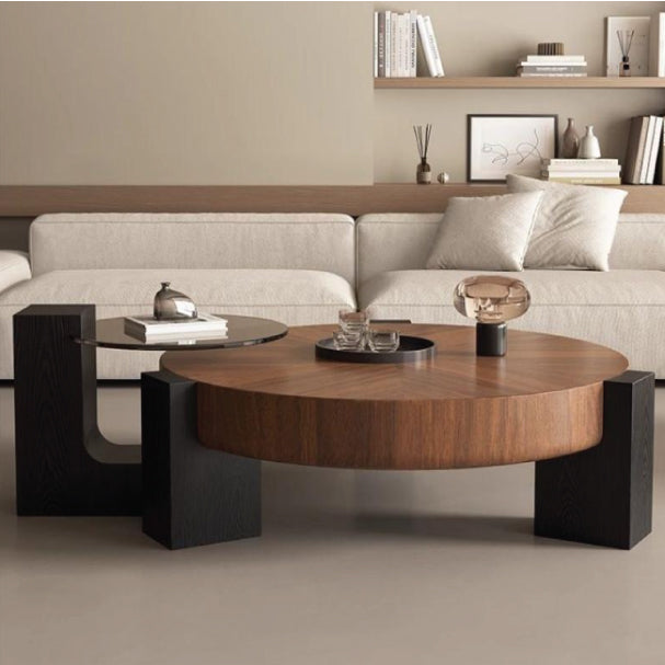 Jilphar Furniture Mid Century Nordic Minimalist Modern Round Walnut Solid Wood Vintage Coffee Table JP4055-GCC Home Center