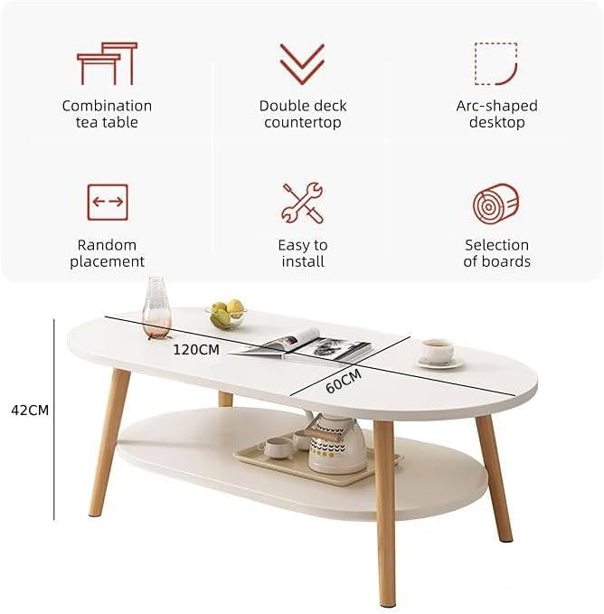 Modern Coffee Table, 2-Tier Oval Side Table (120x60cm)