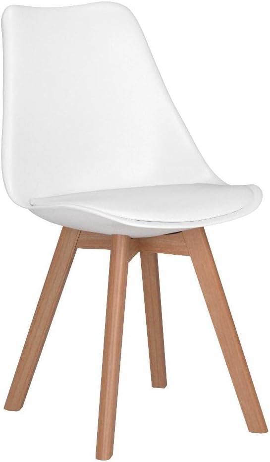 CangLong Mid Century Modern DSW Side Chair with Wood Legs for Kitchen, Living Dining Room, Set of 4, White-GCC Home Center