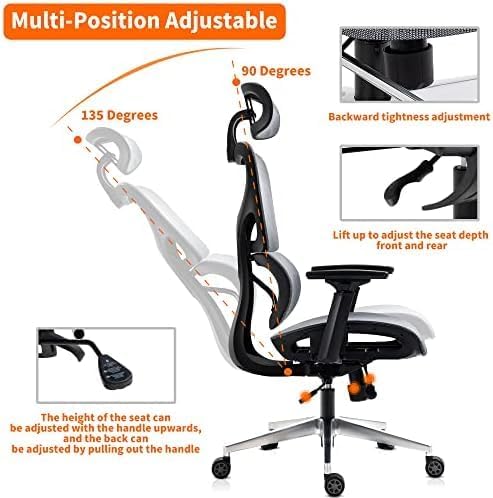 High Back Thick Cushion Computer Chair with Headrest and 3D Armrests, Adjustable Height Home Gaming Chair (Grey),-GCC Home Center