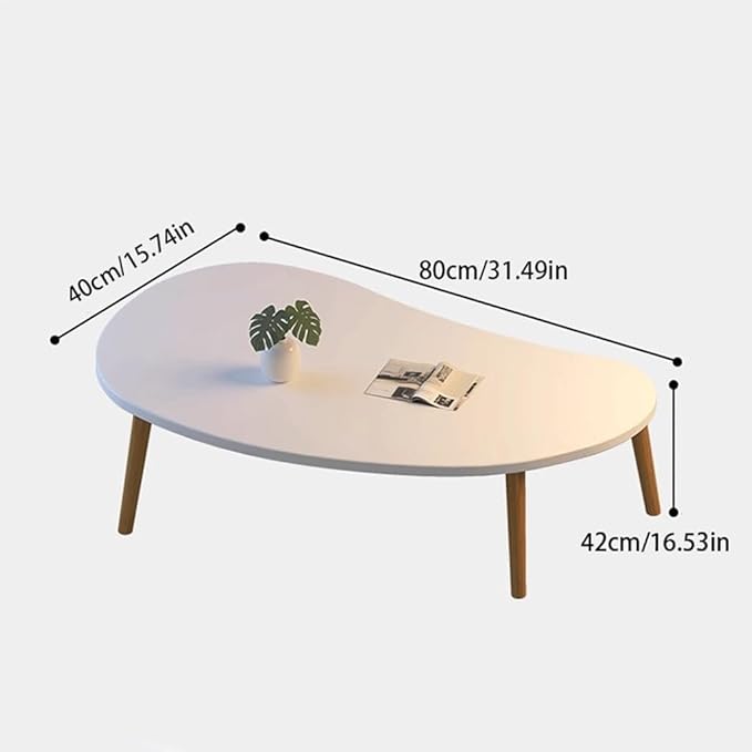Modern Coffee Table – Large Oval Mango Shape for Living Room, Small Spaces, Bedroom & Balcony With Wood Frame – Beige