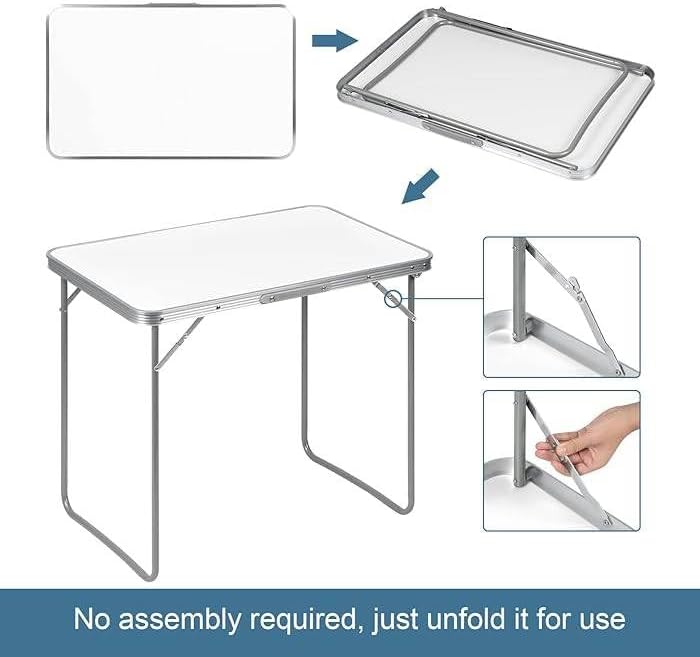 Folding Picnic Table (80x60cm Aluminum Table, Silver) Camping Table