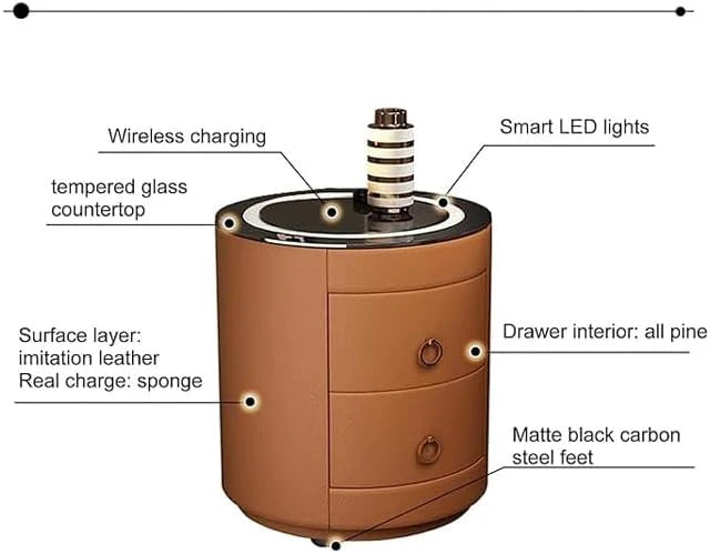 Nightstand Bedside Round Table with Smart Wireless Charging-GCC Home Center