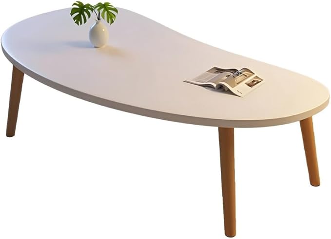 Modern Coffee Table – Large Oval Mango Shape for Living Room, Small Spaces, Bedroom & Balcony With Wood Frame – Beige
