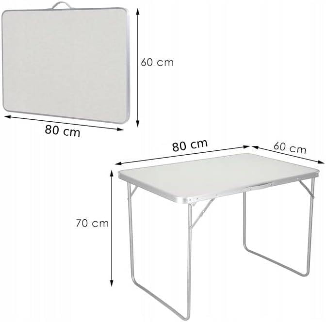 Folding Picnic Table (80x60cm Aluminum Table, Silver) Camping Table