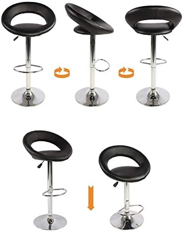 Adjustable Swivel Bar Stool with Footrest, Ergonomic PU Leather Chair for Kitchen & Bar Counter (Black)-GCC Home Center