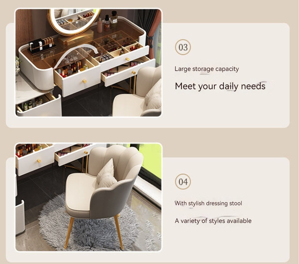 Modern Solid Wood Makeup Vanity Table Set with Smart Mirror and LED Lighting-GCC Home Center