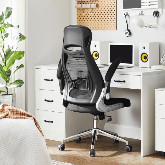 High Back Office Mesh Chair Swivel Adjustable Chair Mesh Backrest with Headrest and Flip Up Armrests Chair Black for Home, Office, Study Room-GCC Home Center