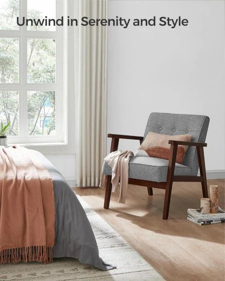 Modern Lounge Wooden Sofa Chair with Solid Wood Armrests and Legs Single Seat Cushioned Sofa Grey for Home, Living Room-GCC Home Center
