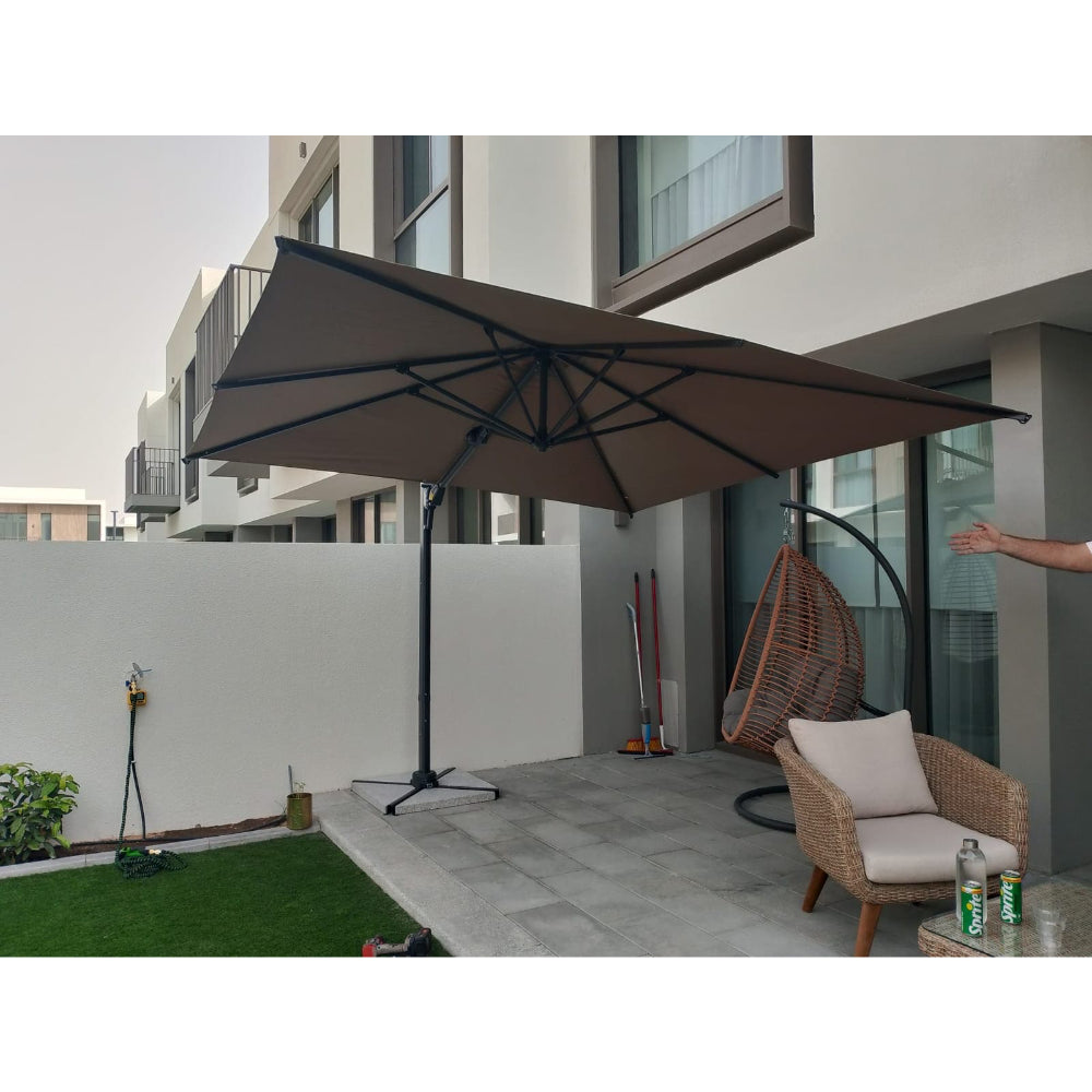 3x3m Aluminum Outdoor Cantilever Umbrella with Rotating Canopy & Marble Base – Khaki Garden Patio Sun Shade