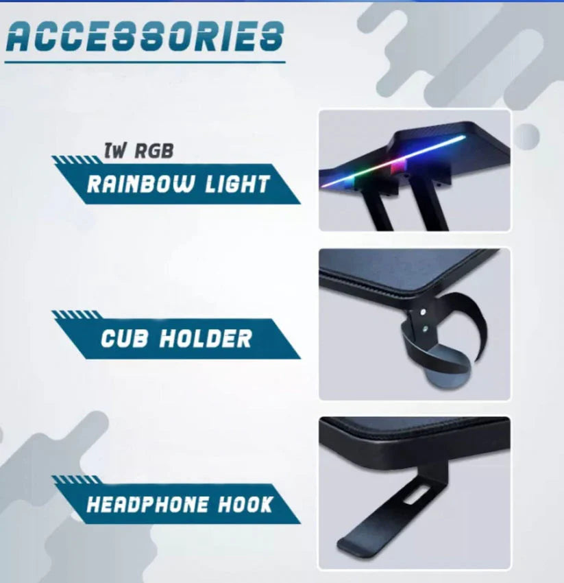 Gaming Desk Table With light, Computer Desk, Cup Holder and Headphone Hook Gamer Workstation Game Table-GCC Home Center